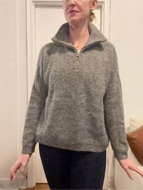 Sezane Women's Heather Gray Half-Zip Cozy Pullover Sweater